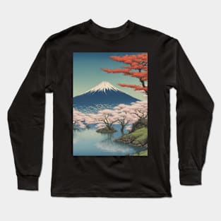 beautiful art of mt fuji japan kawase hasui style art Long Sleeve T-Shirt